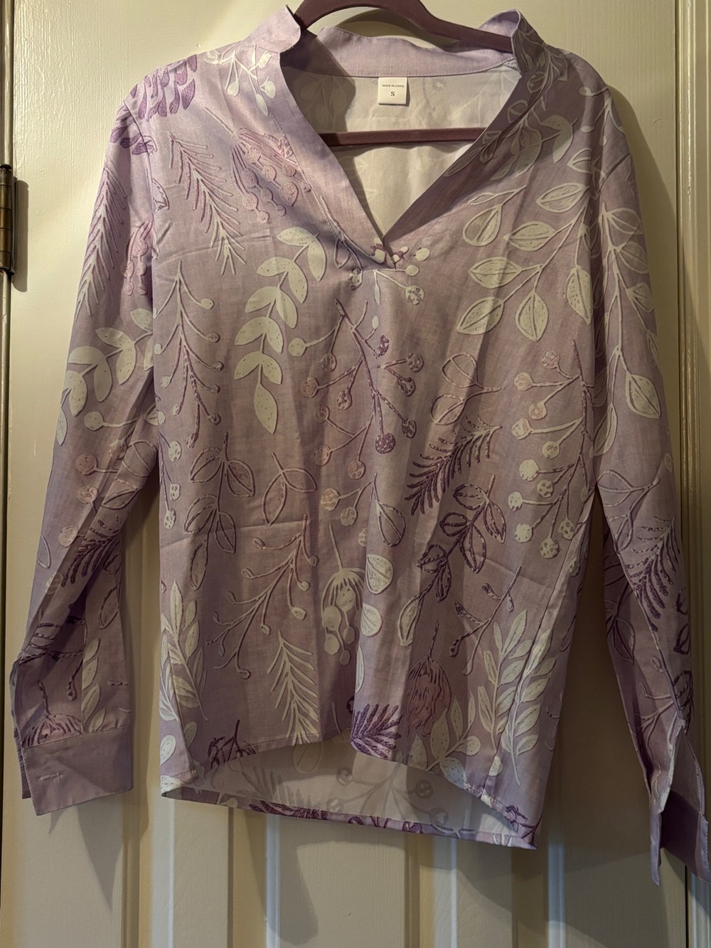 Lavender Botanical Print V-Neck Blouse